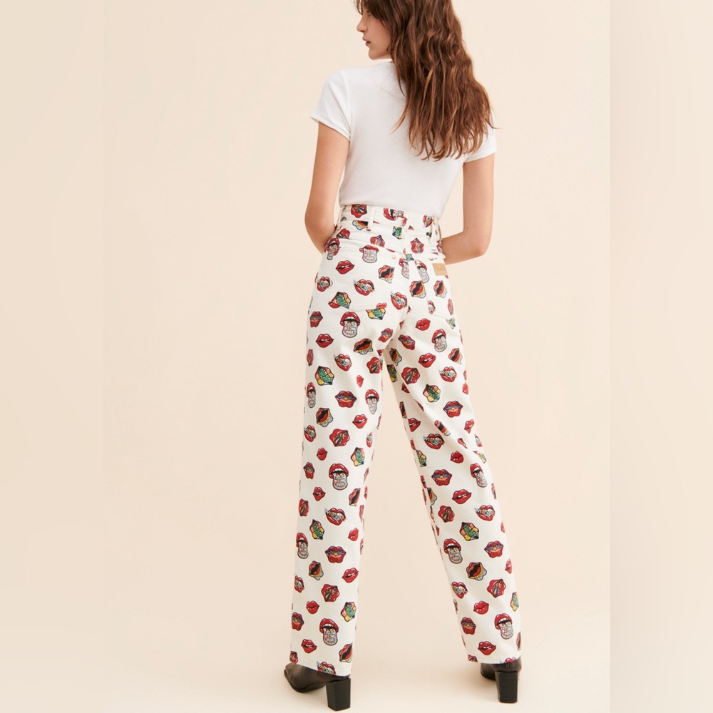 Free People White Jeans with Colorful Print - Picture 4 of 10
